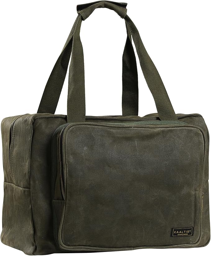 Tool Tote | Heavy Duty 16oz Waxed Canvas Tool Storage Bag - Portable 3 Pockets Tote Bag with Padded Handle& Metal Zipper, for Craftsman Gardener Carpenter Mechanic | 15.5"L x 7.5"W x 11.5"H by Kaaltisy