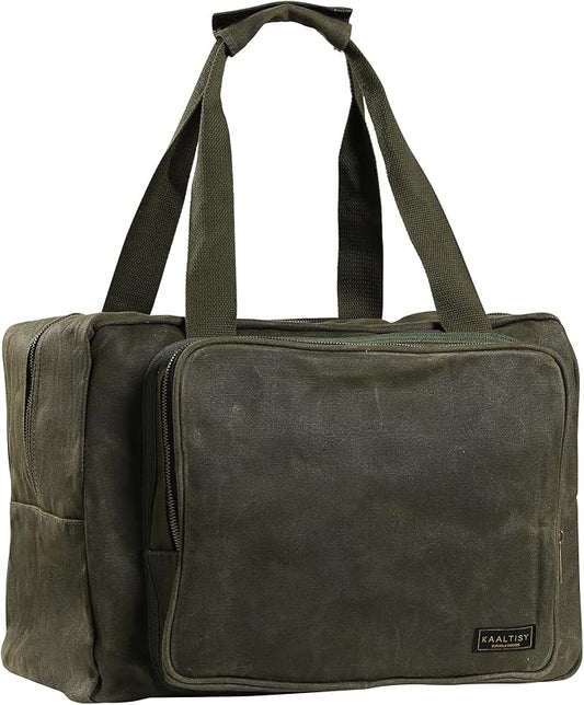 Tool Tote | Heavy Duty 16oz Waxed Canvas Tool Storage Bag - Portable 3 Pockets Tote Bag with Padded Handle& Metal Zipper, for Craftsman Gardener Carpenter Mechanic | 15.5"L x 7.5"W x 11.5"H by Kaaltisy