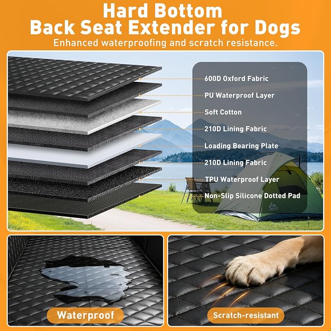 HOB4U Dog Car Seat Cover for Back Seat, Hard Bottom Dog Back Seat Extender | Dog Hammock for Car SUV and Truck, Waterproof, Supports 400LBS, Anti Scratch, Easy to Clean - Image 3