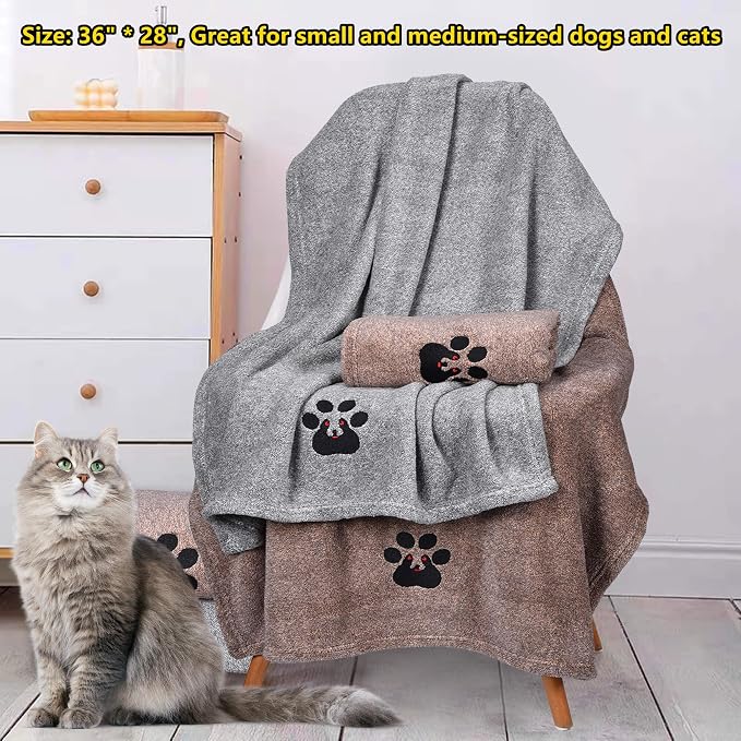 Dogvingpk Dog Towel 4 Pack, Super Absorbent Soft Quick Drying Microfiber Pet Bath Towels for Medium & Small Dogs (M-36" * 28", 2Grey and 2Brown) - Image 3