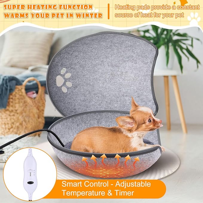 Beeveer Heated Cat Bed, Indoor Heated Cat Cave, Warmer Thermal Pet Bed with Removable Waterproof Heater for Kitty Small Dogs Gray(19.7X 17.8 x 13 Inches) - Image 3
