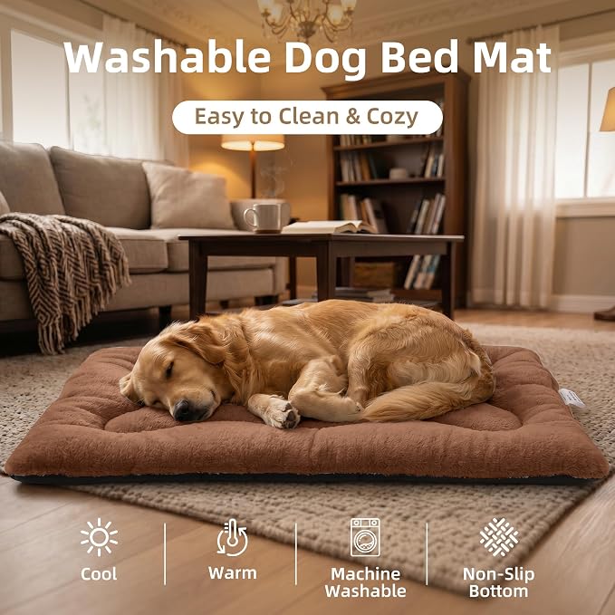 Dog Bed 42" for Metal Crate Pad,Washable Sleeping Mat for Medium/Large Pets | Soft faux rabbit fur, non-slip,machine wash/dry, plush cushioning, for crates, floors & travel, multiple sizes for all breeds - Image 6