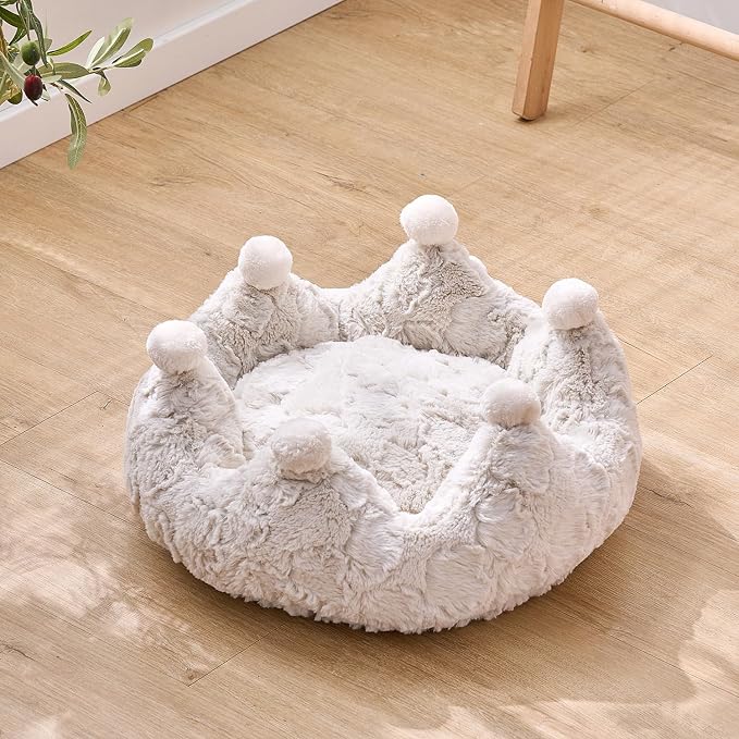 PetPals Crown Shaped Washable Cat Bed Made by Designed Pattern Soft Plush | Removeable Cushion, Super Soft Rose Patten Faux Fur Pet Bed for Small Animals, with Anti-Slip Bottom, 18 inch Round Bed - Image 6