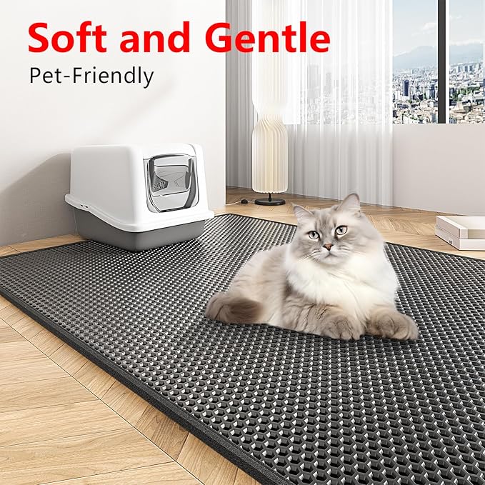 Waretary Cat Litter Mat, 47"x 36" Waterproof Scatter Control Black | Double Layer Litter Recycling, Easy to Clean, Non-Slip, Durable, Paw-Friendly, Safe & Odorless, Fits Large Litter Boxes - Image 6