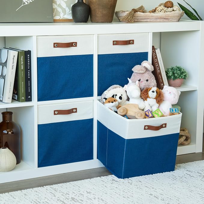 OrganiHaus 13x13 Cube Storage Bins, Set of 4 - Fabric Storage Cubes | Sturdy, holds its shape; odor-free; fits IKEA Kallax and Expedit; vegan leather handles - Image 3