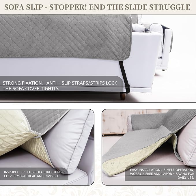 Sectional Couch Covers for Dogs 100% Waterproof Corner L Shaped Sofa Cover Pet Friendly Velvet Washable Anti Slip L Shape Modular Sofa Slipcover Protector with Pockets (Silver Gray, Large) - Image 5