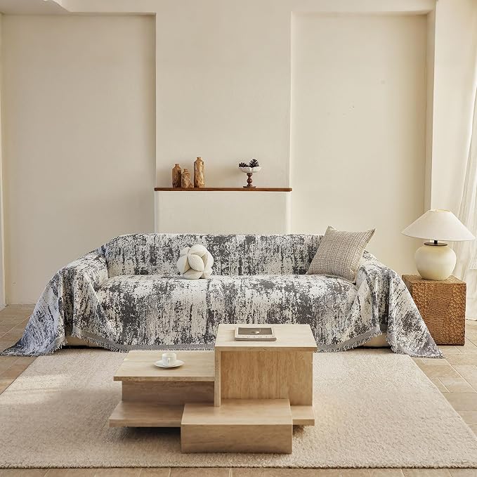 ROOMLIFE Boho Couch Covers for Sofa Washable for 2 Cushion Couch Chenille | Furniture Protector Sofa Couch Cover for Dogs, Soft Breathable Sofa Slipcover, Couch Throw Blankets with Tassels 71''X118'' - Image 3