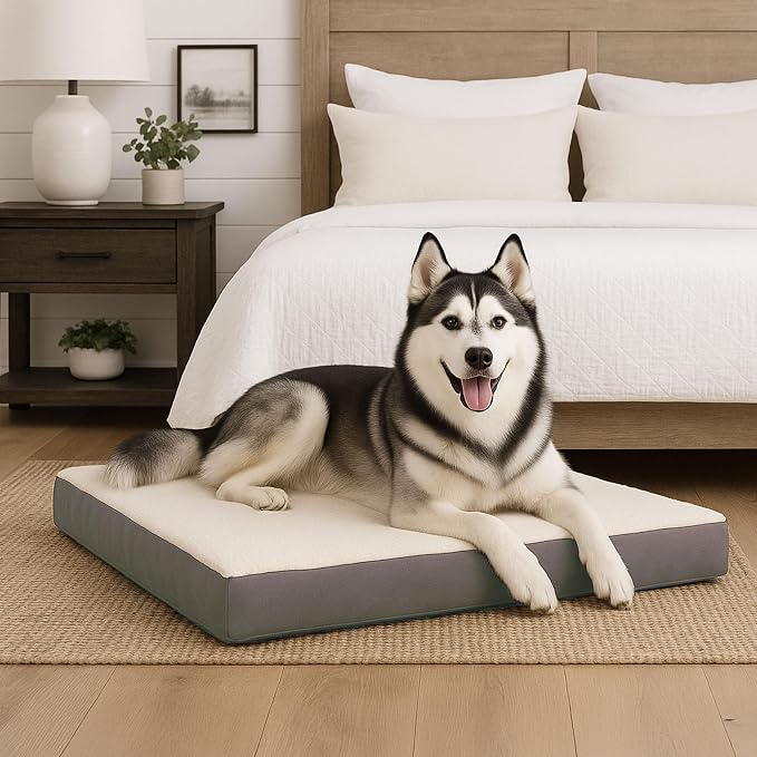 Orthopedic Dog Bed - 2-Layer 44x35-Inch Memory Foam Pet Mattress with Machine-Washable Sherpa Cover for Large Dogs up to 100lbs by PETMAKER (Gray) - Image 8