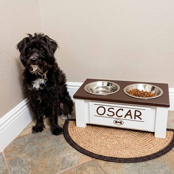 Elevated Dog Bowls for Small Dogs, Personalized Food Stand for Small Breed | Farmhouse Style, Elevated Wood Stand, Storage Container, Stainless Steel Bowls, Raised Anti-Slip Feeder, Made in USA - Image 3