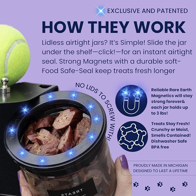 Dog Treat Holder for Wall Storage for Pets, Premium Pet Wall Organizer, Includes Two 16oz Airtight Dog Treat Jars, 3 Sets of Triple Hooks, Sturdy Shelf in Modern Black - Image 3