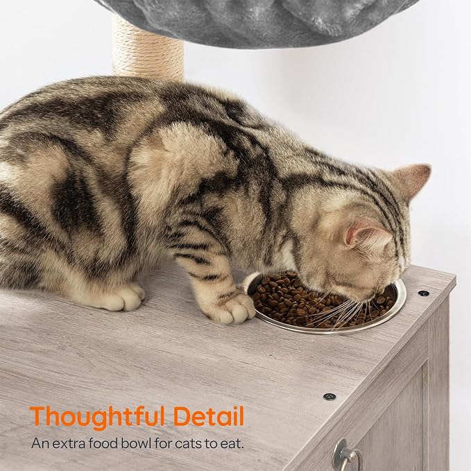 HOOBRO Cat Tree with Litter Box Enclosure, 44" Tall Wooden Cat Tower with Scratching Posts, Cat Hammock, Hidden Litter Box Furniture, All-in-One Indoor Cat Condo, Greige BG48MZ03 - Image 4