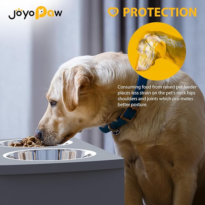 Elevated Dog Bowls, Bamboo Raised Dog Bowl for Large Dogs & Medium Dogs, with 2 Stainless Steel Bowls (10'' Tall–48 oz Bowl, Grey) - Image 5