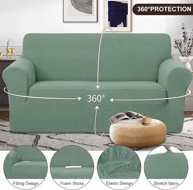 U-NICE HOME Oversized Stretch Loveseat Couch Cover, Cyan | 2 Cushion Sofa, 1-Piece Sofa cover, Washable, Pet friendly, Furniture protector, Polyester Spandex Jacquard fabric - Image 3
