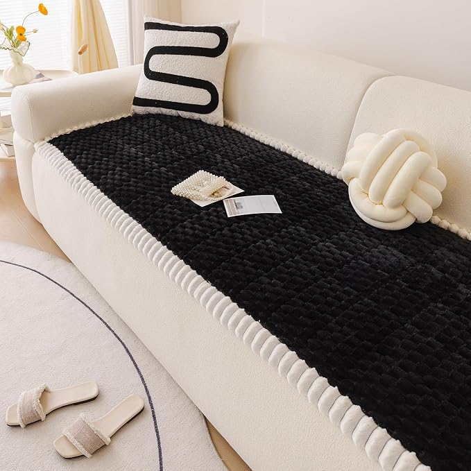 Faux Fur Couch Cover for Dogs Washable, Soft Cozy Non Slip Sectional Sofa Cover, Pet Couch Covers for 3 Cushion Sofa L Shaped, Furniture Protector for Pets Kids(Black,28"x94") - Image 2