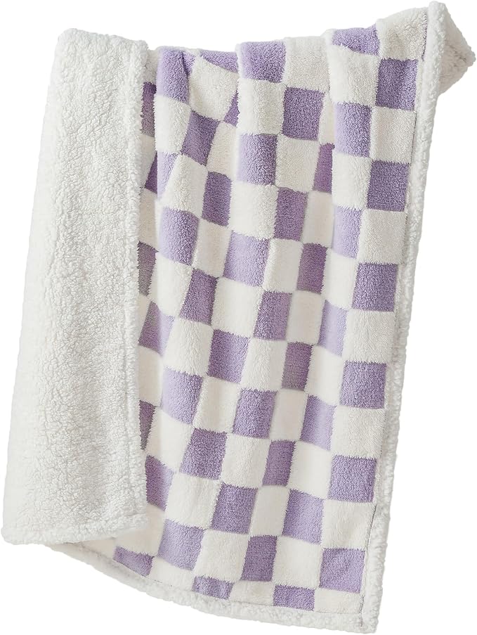 LE SURE Waterproof Dog Blankets for Medium Dogs Cute 3D Jacquard,30x40 | Puppy Blanket for Cat Aesthetic Gift, Warm Soft Sherpa Throw Washable, Reversible Pet Couch Protector, Lavender Checks - Image 8