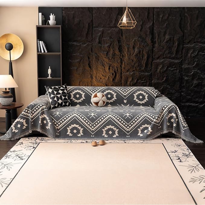 VClife Aztec Geometric Chenille Couch Cover Washable Sofa Cover for 2 Cushion Couch Sofa Retro Vintage Gray White Tribal Pattern Sofa Slipcover for Sectional Couch 71" X 118" - Image 7