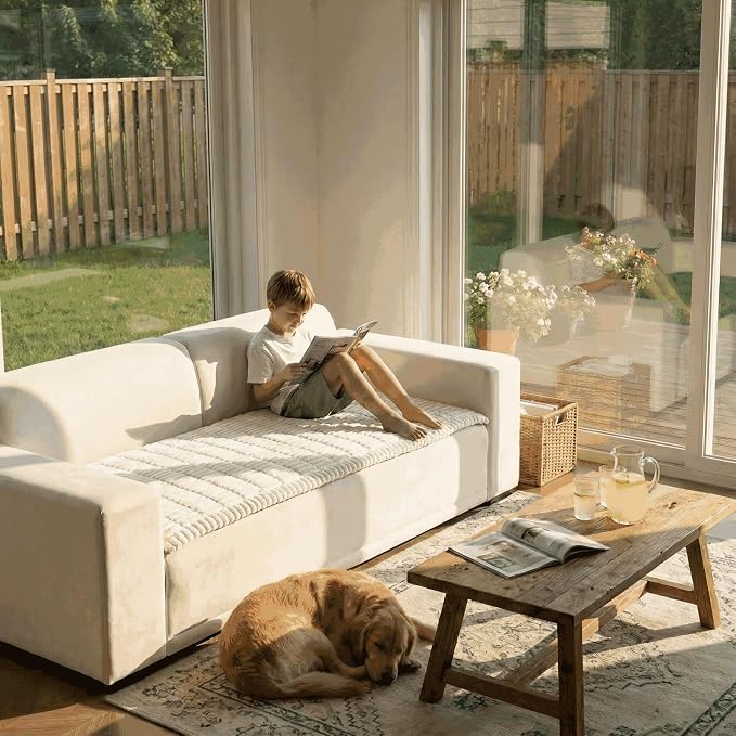 Fuzzy Pet Couch Cover for Sofa,Non Slip Sofa Cover Pet Friendly Couch Covers for Dogs Washable Protector for Pets Mat Dog Bed Mats (Off White, 27.6"x59") - Image 2