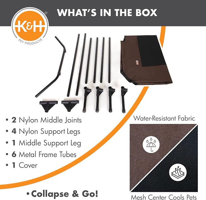 K&H Outdoor Elevated Dog Bed - Cooling Raised Dog Bed for Large & Extra-Large Pets, Breathable Mesh Center Hammock Design, Indoor/Outdoor Washable Cover, Portable Metal Frame, Chocolate, XL 50x32in - Image 6