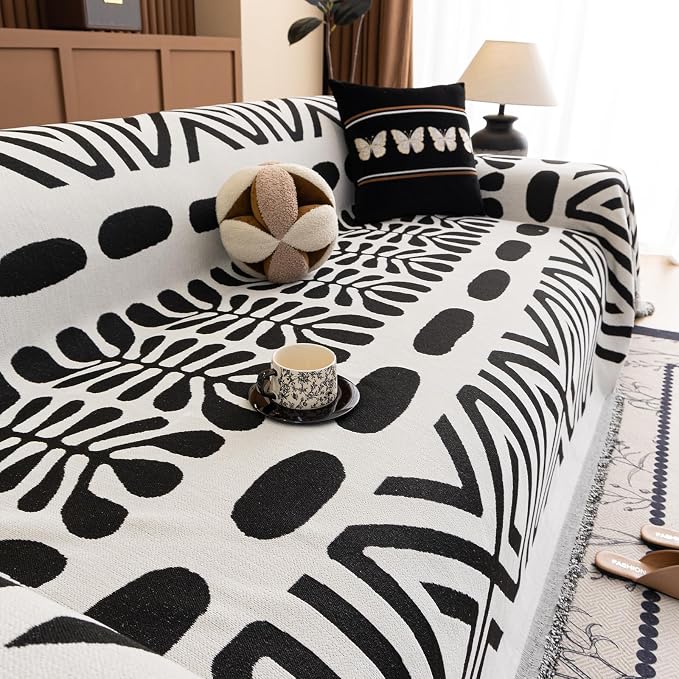 STACYPIK Modern Geometric Sofa Cover for Pets Dogs Non Slip Couch Cover Black White Furniture Protector for L-Shaped Sectional Boho Couch Cover for 2 Cushion Couch Multi-Use Sofa Slipcovers-71X118IN - Image 7