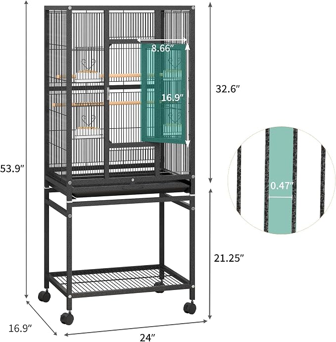 YITAHOME 53.9 inches Metal Bird Cage for Parakeets | Large Parrot Cages with Seed Catcher & Birdcage Cover with Rolling Stand & Brakes for Lovebirds Cockatiels Pigeon Finches - Image 2