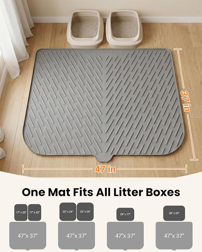 Cat Litter Box Mat, 47" x 37" Extra Large Cat Litter Mat, Silicone Waterproof Litter Trapping Mat for Scatter Control Soft on Kitty Paws Non-Slip Easy to Clean (Gray) - Image 9