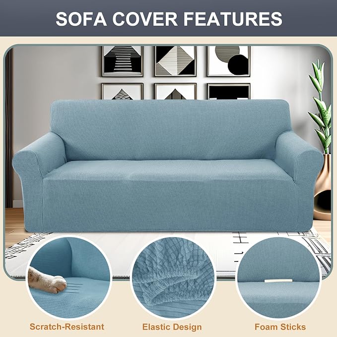 Stretch loveseat Covers Washable Sofa Slipcover, Steel Blue | 1 Piece Couch Covers for Sofa Furniture Protector with Non Skid Foam and Elastic Bottom for Kids, Dogs - Image 3