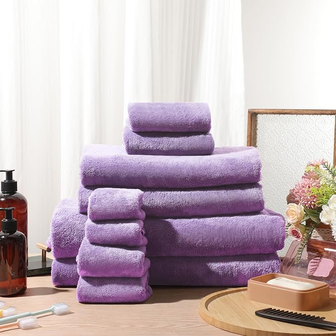 Mixweer 24 Piece Dark Purple Microfiber Absorbent Towel Set: 2 Oversized Bath Sheets, 4 Bath Towels, 6 Hand, 8 Washcloths, 4 Fingertip for Bathroom Spa Gym Camping Beach - Image 2