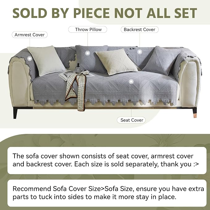OTOB Cotton Quilted Dog Couch Covers for Sofa Washable Anti Slip, 1 Piece | Gray, 27.6"x70.9", Rustic Farmhouse Embroidery, All Seasons, Soft Thick, Breathable, Wear-Resistant, Pet Friendly - Image 8