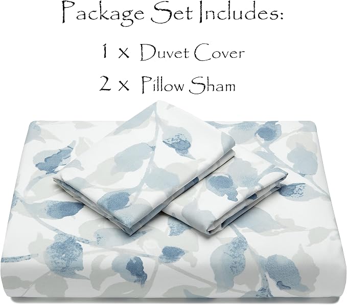 Chanasya Premium Layered Leaf Duvet Cover Set - Duvet Cover (90” x 90”) & 2 Pillow Shams (20” x 26”) - 3-Piece Set, Queen Size, Blue Taupe - Image 4