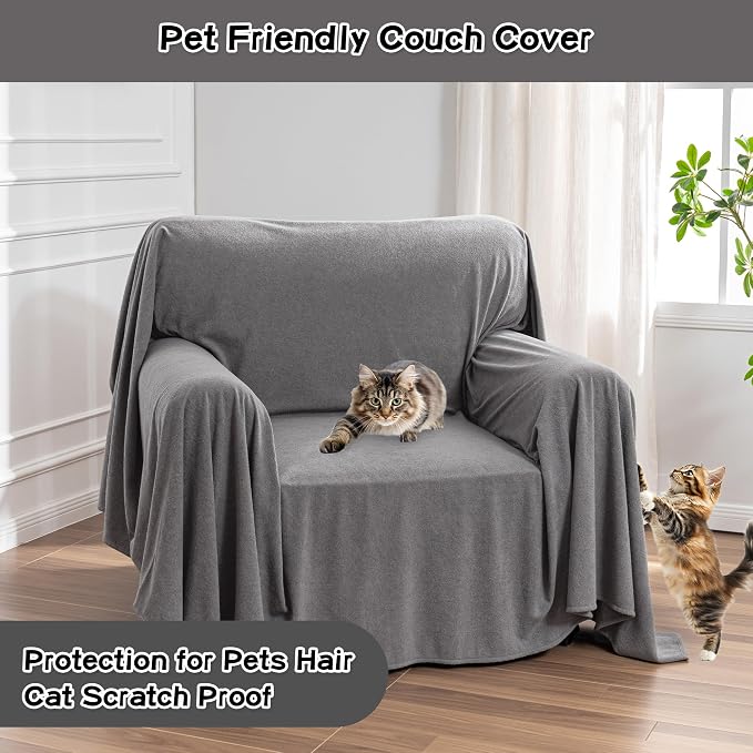MEETSKY Chair Cover Cat Scratch Proof Recliner Chair Covers, Oversized Armchair Sofa Covers Washable Sofa Slipcover for Single Couch, Soft Small Couch Slipcover for Pets Dogs, 71" x 91", Grey - Image 2