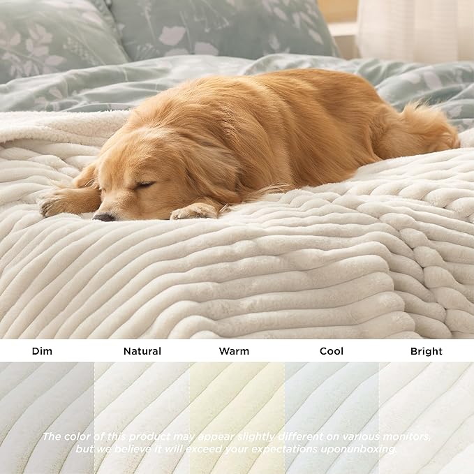 Bedsure ComfyFleece™ Waterproof Dog Blankets for Small Dogs,25x35 Cream | Soft Plush Puppy Cat Blanket, Washable Corduroy Fleece,Cozy Calming Reversible Furniture Protector Indoor for Pet Kitten - Image 5