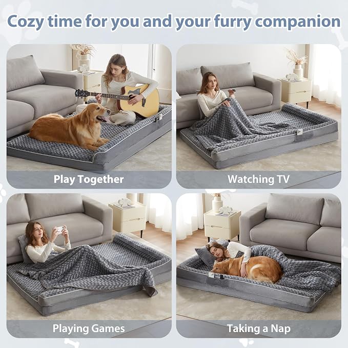 BFPETHOME Orthopedic Washable Dog Bed, Sleeping Couch for Large Senior Dogs | Deluxe Plush Rose Velvet Washable Cover, Egg Crate Foam Support, Waterproof Lining, Non-Slip Bottom, Senior Dogs - Image 4
