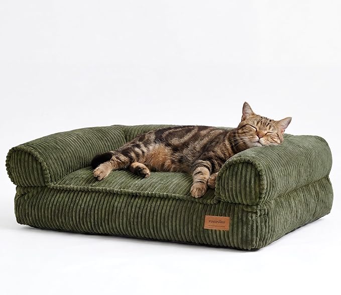 FUKUMARU Dog Couch Bed, Corduroy Cozy Cat Bed, Waterproof, Washable Cover | 28in Orthopedic Dog Beds Sofa for Small Dogs and Large Cats, Cute Warm Cotton Pet Sofa by FUKUMARU