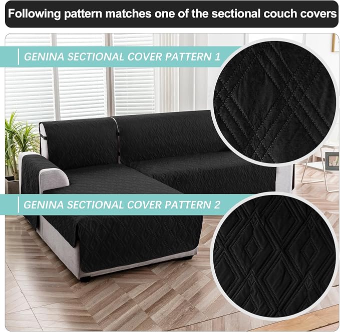 Genina Waterproof L Chaise Sectional Cover for Kids Pets (Black, Large) | Reversible Design,Anti-Slip Fit,Blocks Pet Hair and Scratches,Stain-Resistant & Easy Install,Machine Washable - Image 7