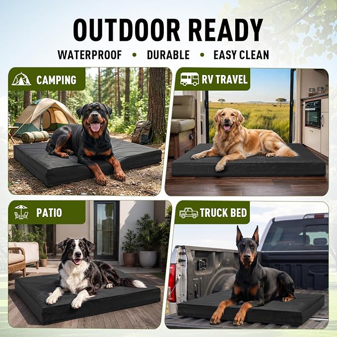 2520D Heavy Duty Indestructible Dog Bed, Chew Resistant Dog Bed, 28"x41" | Outdoor Pet Pad For Large Dogs, 4" Orthopedic Egg Crate Foam, Waterproof Inner Liner, Removable Washable Cover, Large - Image 6