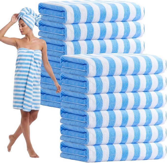 SmoothNovelty 12 Pack Microfiber Bath Towels Bulk 30'' x 70'' Oversized Beach Towel Extra Large Big Shower Body Sheet Highly Absorbent Soft Drying for Pool Bathroom Salon Hotel Party(Sky Blue) by SmoothNovelty