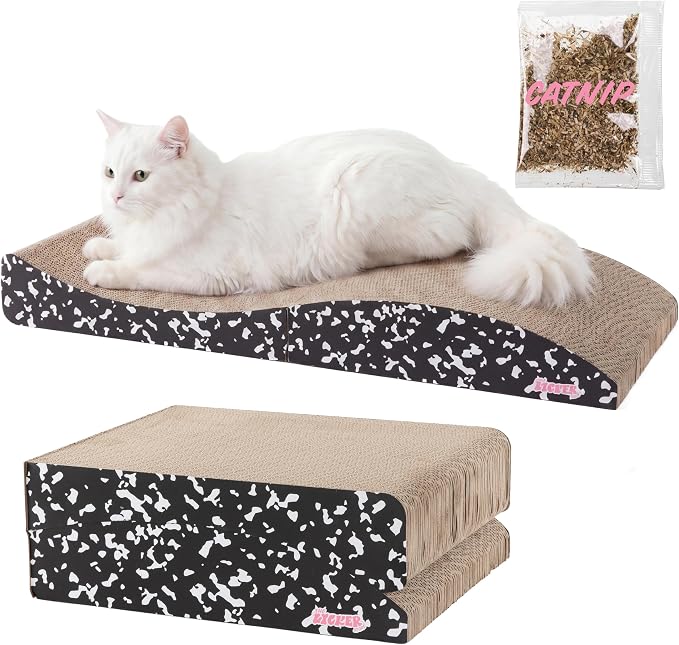 Eero 32" Modern Foldable Lounge Cat Scratcher with Catnip, Large Corrugated Cardboard Sofa Scratching Pad for Indoor Cats, Composition Notebook, Black/White CSR1011B by THELICKERSTORE