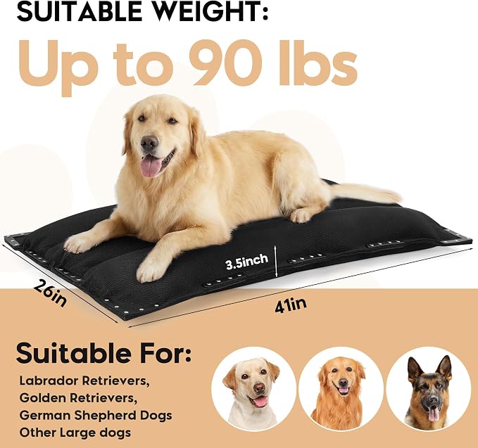 MABOZOO Chew-Proof Dog Bed with Metal Rivets, Durable Kennel Mat for Aggressive Chewers, Waterproof Crate Pad with Shredded Foam Fill for Large Dogs, (Indoor/Outdoor Use) - Image 2