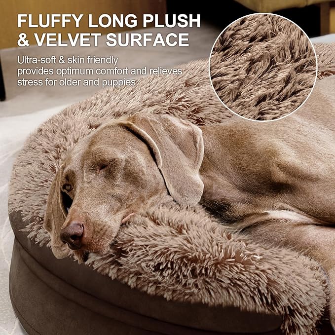 iweepet Fluffy Orthopedic Dog Beds for Large & Extra Large Dogs, 44" Dog Sofa Bed with Supportive 28D Egg-Crate Foam, Removable Washable Cover, Waterproof Lining, for Puppy,Senior,Sick,Brown - Image 4