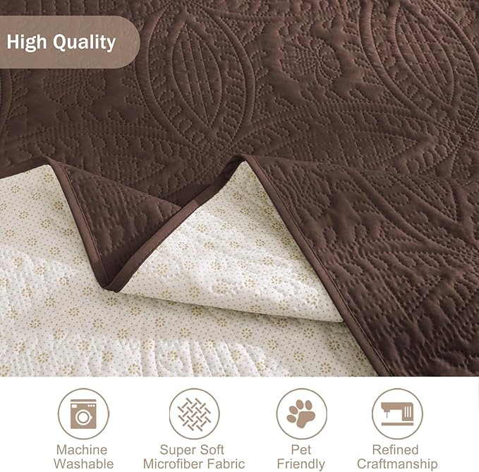 Quilted Recliner Chair Covers,Water-Repellent Recliner Slipcovers, Recliner Covers Stay in Place, Pet Friendly Recliner Cover for Dogs, Washable Chair Protector (Recliner 22", Chocolate) - Image 5
