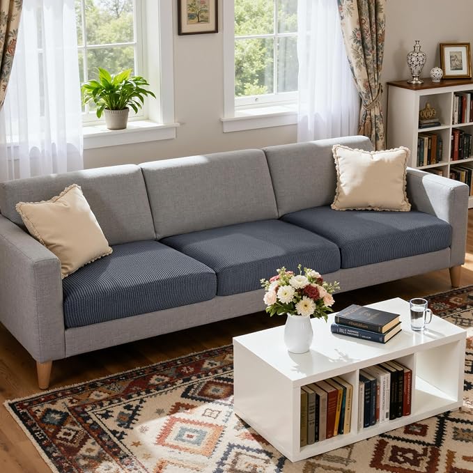 CHUN YI 3 Piece Couch Cushion Covers for XL-Sofa Seat Slipcovers Suitable with Spandex Jacquard Washable Fabric (3 Piece XL-Sofa Cushion Covers, Grey) - Image 2