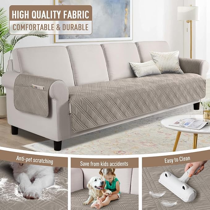 TAOCOCO Waterproof Oversized Sofa Covers for Pets Without Back Cover, Couch Seat Covers with Pocket for 4 Cushion Sofa Washable Dog Couch Protector Sofa Slipcovers(Oversized Sofa, Light Brown) - Image 5
