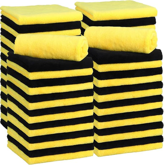 Shimeyao 30 Pcs 16 x 16 Inch Edgeless Microfiber Plush Towels for Cars Detailing Drying Wash Polishing Absorbent Cleaning Cloths, 500 GSM (Black, Yellow) by Shimeyao