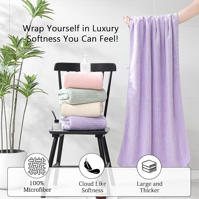 18 Piece Bath Towels Set,100% Microfiber Family Bathroom Towel with Hanging Loops-6 Bath Towels,6 Hand Towels,6 Washcloths,Quick Dry Highly Absorbent Shower Towel for Bathroom,Hotel,Spa-Light Purple - Image 3