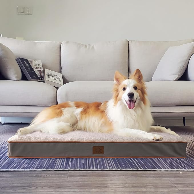 Sunheir Washable Orthopedic Extra Large Dog Bed, Waterproof Dog Crate Bed | Big Removable Cover, Egg Crate Foam Support, Anti-Slip Bottom, Machine Washable Soft Pet Bed Mat for Crate, 44" Light Grey - Image 8