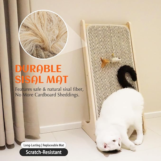PETKARAY Cat Scratcher, Sisal Cat Scratching Ramp, L Shape Scratch Board for Indoor Kitty, 27" Wall Furniture Protector with Mouse Toy, Chevron - Image 5