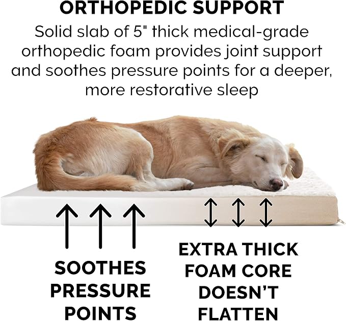 Furhaven Orthopedic Dog Bed for Large Dogs w/ Removable Washable Cover, For Dogs Up to 125 lbs - Ultra Plush Faux Fur & Suede Mattress - Cream, Jumbo Plus/XXL - Image 5