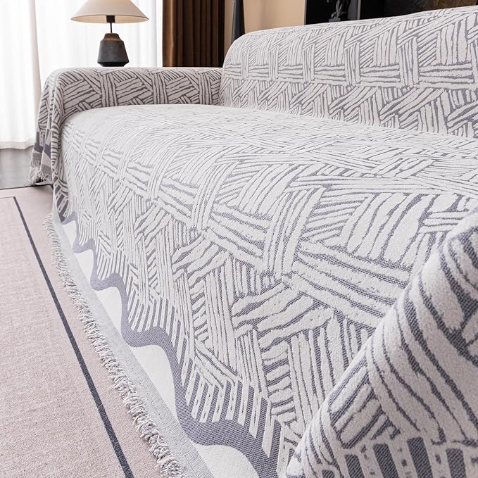 ROOMLIFE Couch Cover 3 Cushion Sofa, Washable Non Slip Furniture Sofa Protector Cover, Soft Chenille Sofa Slipcovers Sectional L Shape Dogs Couch Cover Throw Blanket with Tassels 71''X118'' - Image 3