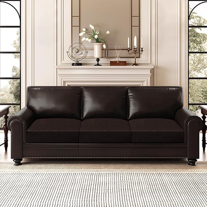 ANARACHON Leather Look Couch Cushion Covers Sofa Seat Slipcovers Sets Couches Furniture Protector for Sectional Armchair Loveseat Pets Kids Stretch Spandex Fabric (3 Cushion Sofa, Chocolate) - Image 2