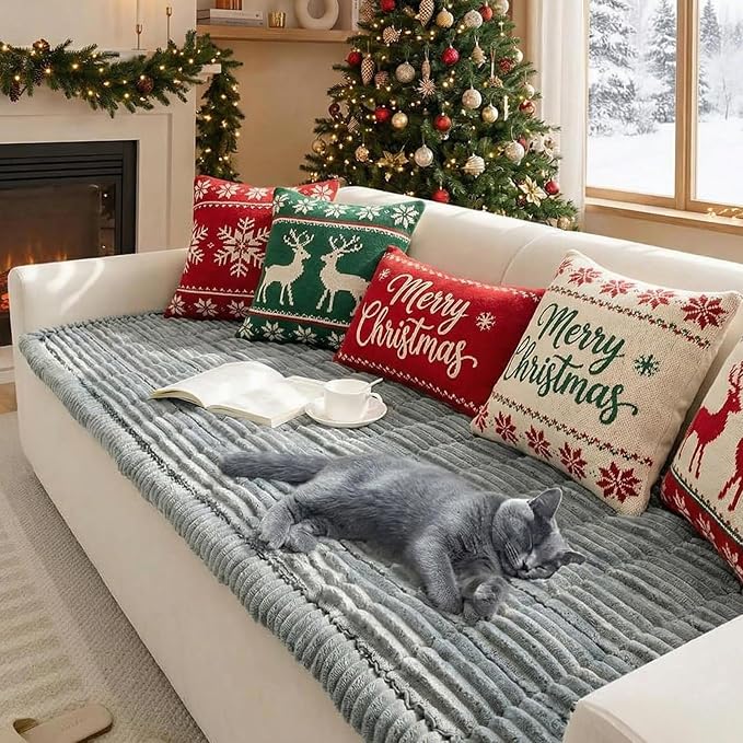 FUNNY FUZZY Pet Couch Covers for Sofa, Washable Dog Couch Cover Protector for Dogs, Flannel Couch Covers for Dogs Pet Friendly Pets Mat Bed Sofa Cover (Blue-Grey, 27.6"×70.9") - Image 8